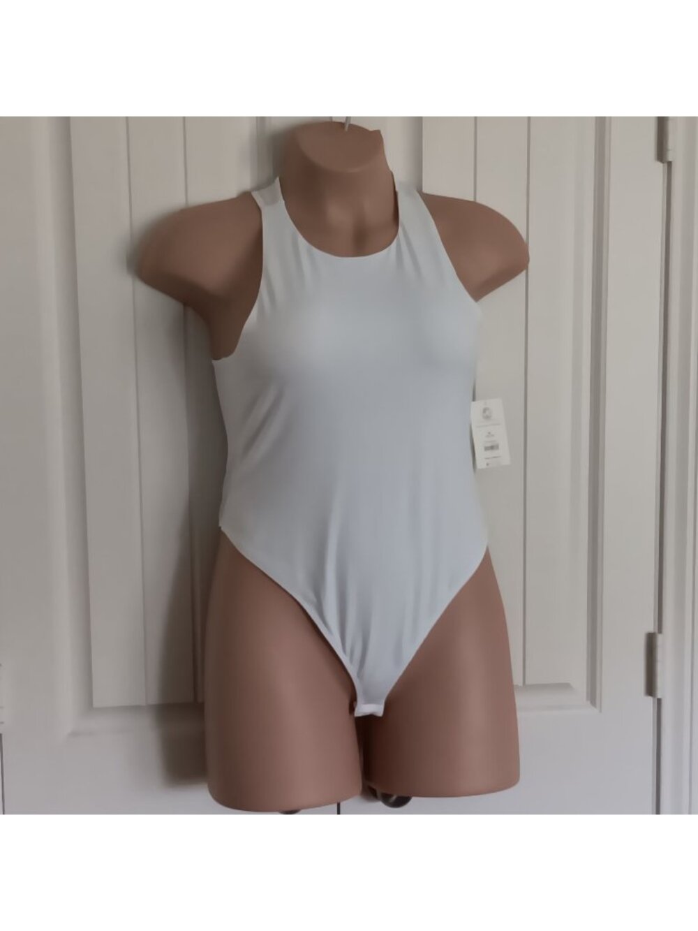 No Boundaries Women's Tank Bodysuit XL White Recycled Polyester Spandex Stretchy